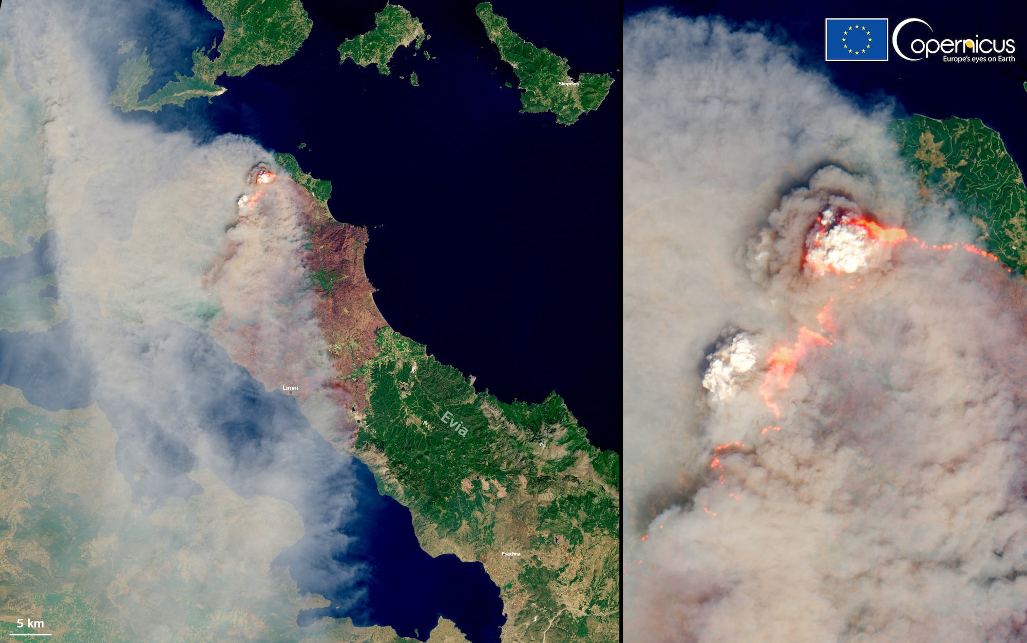 Les feux en Grèce depuis l’espace