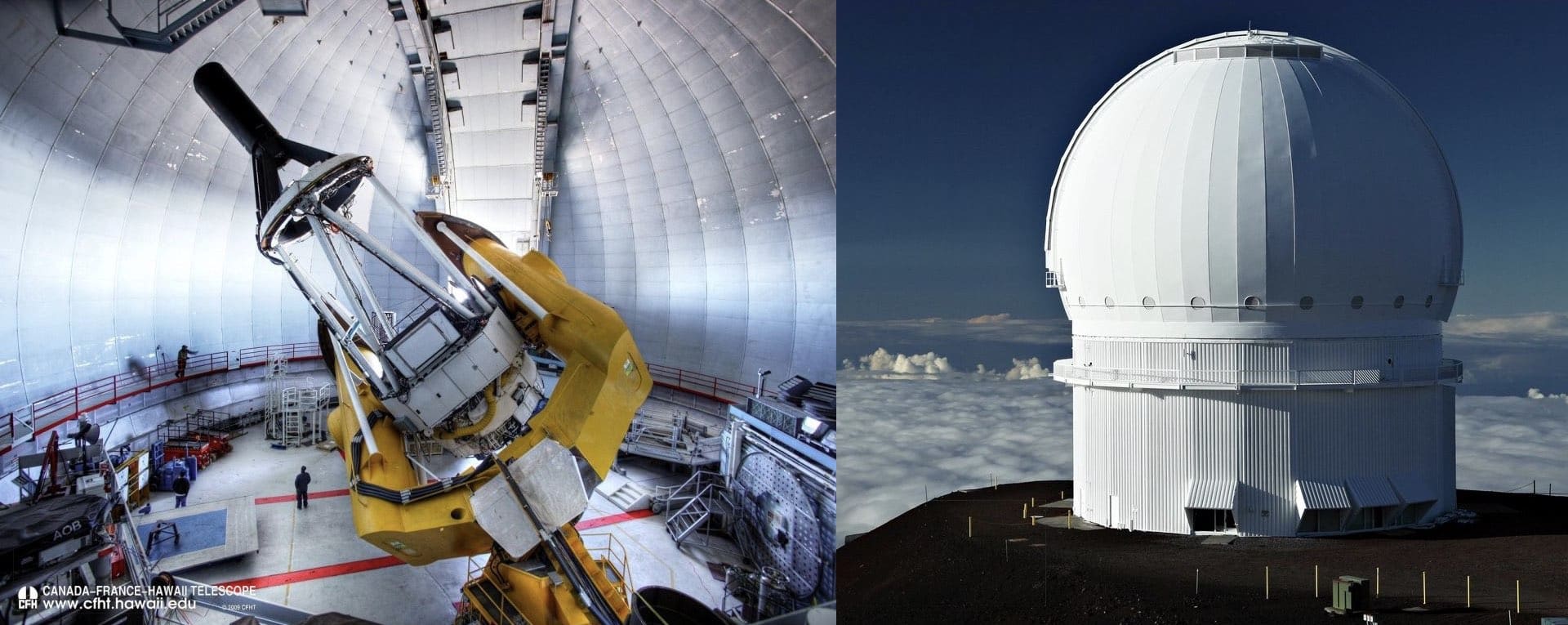 SPIRou sera installé sur le télescope CFHT (Canada Franec Hawaï Telescope) à plus de 4.000 m d’altitude sur le sommet du volcan Maunakea à Hawaï. Crédit : CFHT