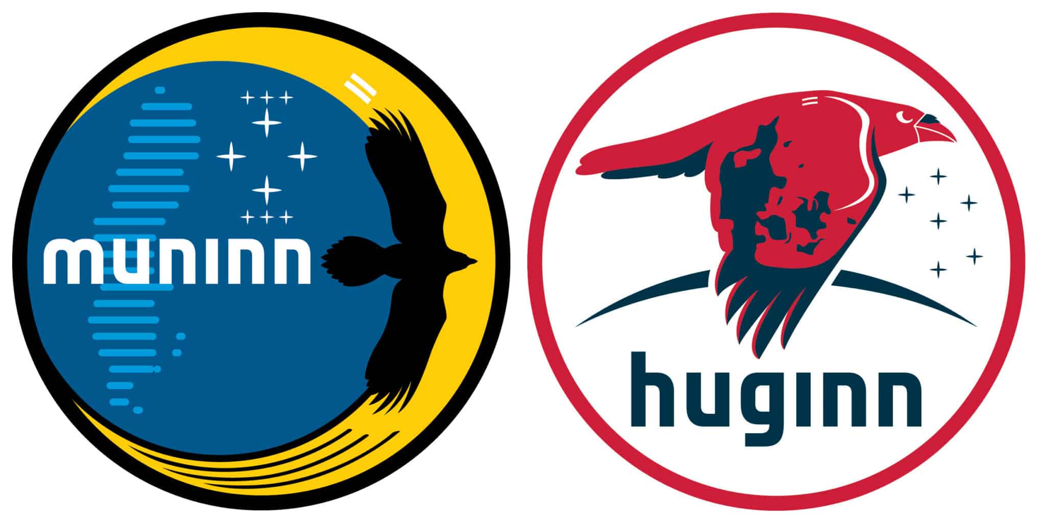 Les deux logos des missions Muninn et Huginn de Marcus Wandt et Andreas Mogensen, tous deux astronautes de l'ESA. Munnin et Huggin sont deux corbeaux d'Odin dans la mythologie nordique. A eux deux ils symbolisent l'esprit humain.