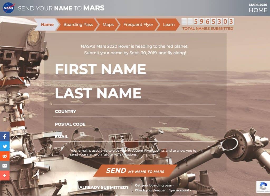 Votre nom sur Mars en 2021
